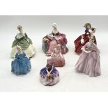 A collection of Royal Doulton ladies comprising of Soiree, Penelope, Autumn Breezes, a Child from