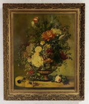 A large still life reproduction artwork of "Flowerpiece" by A.Weiss (1603-1683) canvas named to a