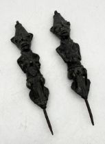 A pair of bronze Yoruba Edan Ogboni staff finials, Nigeria - 30cm long