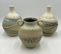 A pair of studio pottery lamp bases by Bryan Smith, White House Pots, along with a matching vase (