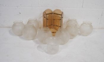 A quantity of glass lamp shades, including mostly etched glass oil lamp shades