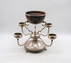 A silver plated centre piece, with central wooden bowl
