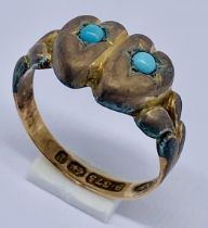 A 9ct gold ring set with turquoise, size M