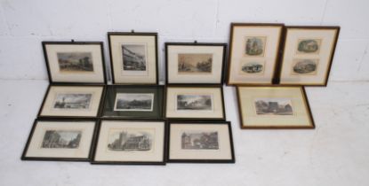 A collection of antique framed prints, all of local scenes including Colyton, Shute House, Exeter,