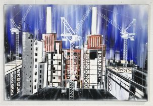 A large acrylic on canvas of an industrial scene, signed Ivory to lower right - 150cm x 100cm