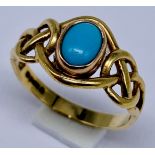 A Victorian 9ct gold ring set with turquoise, size N