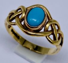 A Victorian 9ct gold ring set with turquoise, size N