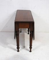 A Victorian mahogany rectangular drop-leaf table, raised on turned legs - total dimesnions: length