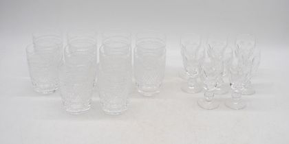 A collection of Waterford crystal glassware, comprising of ten tumblers and five sherry glasses