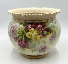 A Royal Worcester jardiniere hand painted with various flowers and signed Frank Roberts circa