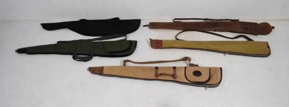 Five shotgun cases, including some wool lined and one marked 'Parson & Son, Birmingham'