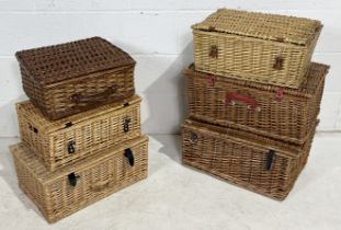 A collection of wicker hamper baskets