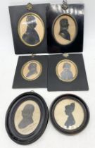 A collection of six antique silhouettes in ebonised frames, some named and dated from 1817 onwards