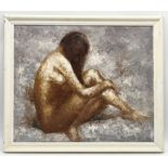 An impasto on canvas of a female nude facing away, in the manner of Edward Barton (1926 - 2012,
