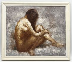 An impasto on canvas of a female nude facing away, in the manner of Edward Barton (1926 - 2012,