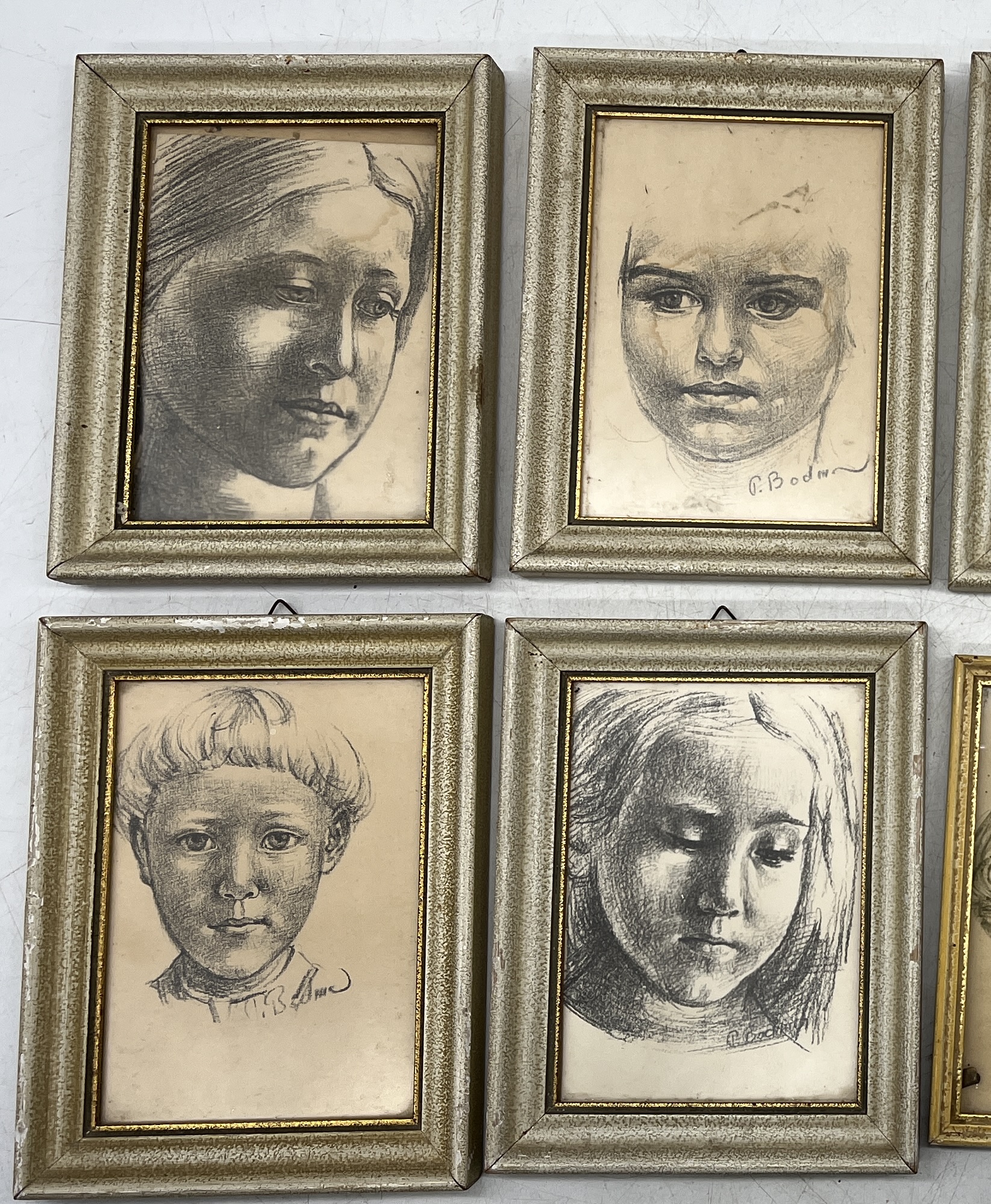 A collection of prints with indistinct signature all showing charcoal portraits, two have been out - Image 3 of 4