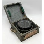 A WWI type P4A compass in a fitted wooden case