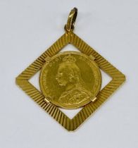 An 1888 full sovereign set in an 18ct gold loose mount, total weight 12.8g