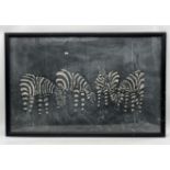 A painted silk picture of Zebras grazing - 48cm x 75cm