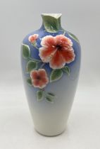 A Franz porcelain vase with floral motif and shaped rim - 34cm