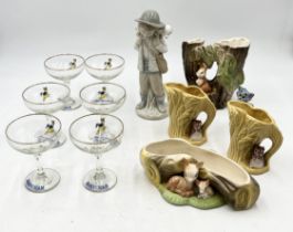 A set of six Babycham glasses along with Sylvac vases, figures etc.