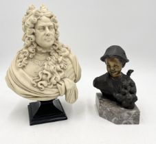 A bronze figural bust after Giovanni De Martino along with a resin bust