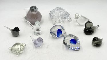 A collection of various glass animals including Langham etc.