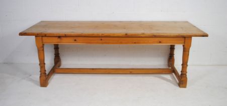 A large antique pine refectory table - length 244cm, depth 84cm, height 79cm