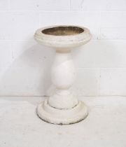 A white painted reconstituted stone sectional garden bird bath - diameter 40cm, height 62cm