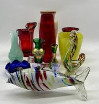 A collection of vintage art glass including Murano, Caithness etc
