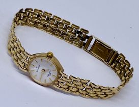 A "Sovereign" 9ct gold ladies watch on 9ct strap, total weight 13.9g
