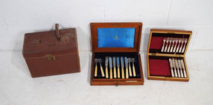 A Mappin & Webb mahogany part canteen of silver fish knives and forks - box and some pieces A/F,