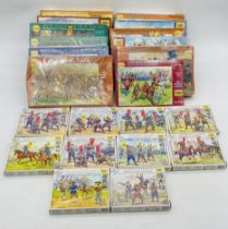 A collection of boxed Zvezda military plastic model kits including Swedish Dragons of Charles XII,