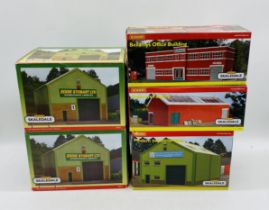 Five boxed Hornby Skaledale OO gauge buildings relating to industrial units/factory including two