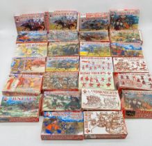 A collection of boxed Red Box military plastic model figurine sets including Swiss Artillery,