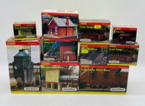 A collection of ten boxed Hornby Skaledale OO gauge buildings and accessories including Cement