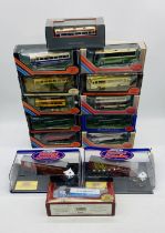 A collection of boxed die-cast buses and lorries including Gilbow Exclusive First Editions buses,