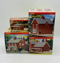 Four boxed Hornby Skaledale OO gauge railway buildings including Waiting Room (R8530), Station