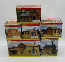 A collection of six boxed Hornby Skaledale OO gauge buildings including Winding Engine House (