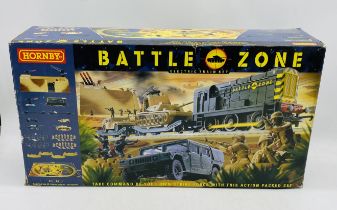 A boxed Hornby Battle Zone Electric Train Set - contents in original wrapping