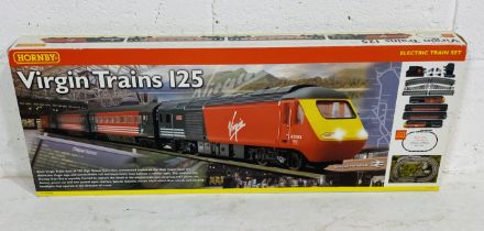 A boxed Hornby OO gauge "Virgin Trains 125" electric train set (R1023) including a Virgin Trains 125