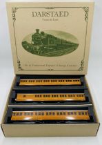 A boxed Darstaed (Trains de Luxe) set of three traditional tinplate O gauge LNER coaches