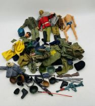 A collection of vintage Action Man figures (all A/F), along with a large selection of Action Man
