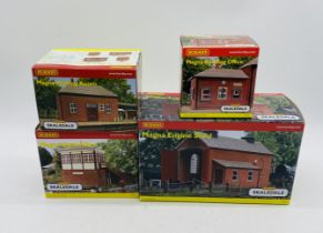 Four boxed Hornby Skaledale OO gauge buildings relating to Magna including the Engine Shed (