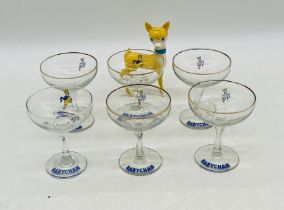 A set of six vintage Babycham glasses, along with the Babycham deer