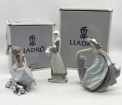 Three Lladro figurines (two boxed) including May Dance and Chit Chat Girl