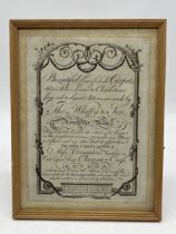 A small framed advert for Thomas Witty & Son carpet makers Axminster, Circa 1800