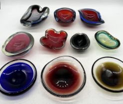 A collection of various art glass including Murano "geode" bowls, Orrefors etc.