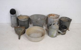 A quantity of various galvanized items, including buckets, coal cuttle, watering can etc.