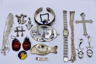 A collection of 925 silver jewellery along with a silver Imado watch